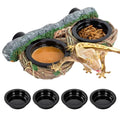REPTI ZOO Magnetic Reptile Feeding Ledge, Gecko Feeder Ledge with 4PCS Cups, Hollow Vine Food Dish, Reptile Water Bowl for Bearded Dragon Lizard Snake Turtle, Terrarium Tank Accessories - size: Magnetic- Dual Feeder