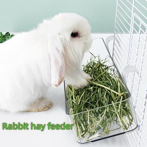 Rabbit Litter Box with Steel Grids, Low Entry Bunny Litter Pan with Hay Feeder & Broom, 15.4x11.2x4.7 inch for Rabbits Guinea Pigs Ferrets Small Animals (Green)