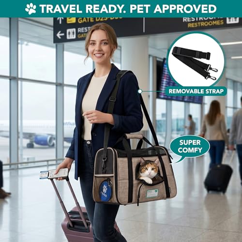 PetAmi Airline Approved Pet Carrier Cats & Small Dogs, Large Heather Taupe | Soft Sided TSA Travel Bag, Sherpa Bed, Breathable Mesh Ventilation, Collapsible Bowl, Fits Under Seat, Up to 18 lbs - color: Heather Taupe, size: Large - 19.5"L x 10.2"W x 12"H