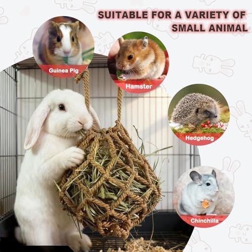 2Pcs Rabbit Hay Feeder Mesh Bags 13.5x11 Inch High-Capacity Hanging Bunny Hay Feeder for Guinea Pig Hamster Chinchilla Gerbils Small Pets and Animals Cage Accessories Supplies - color: Blue&Cofee