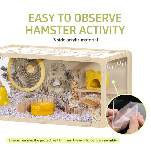 31.5 inch Wooden Hamster Cage, Large Habitat, Openable Top, Transparent Acrylic for Interior View, Ventilated, Easy to Clean, for Syrian Hamster, Dwarf Hamster, Gerbil, Other Small Pet Animals - size: 404F / 31.5"×15.8"×15.8"