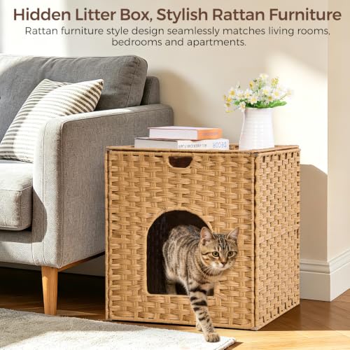 Cat Litter Box Enclosure, Hidden Litter Box Furniture with Litter Mat | SpaceSaving Design, Side Entry Design, Removable Top for Easy Cleaning, Easy Assembly, Side Grip Cutouts for Easy Moving - color: Natural, size: 18.2'' L x 18.2'' W x 20.5'' H
