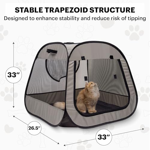 LAFYETTE. - US Based, Portable Cat Playpen, Trapezoidal Stable Design, Foldable Pet Tent for Indoor Outdoor Use, Cat Dog Play Enclosure, Kitten Puppy Kennel Crate, Pet House, Easy Setup, 33" x 26.5" - size: Medium (33"L x 26.5"H)