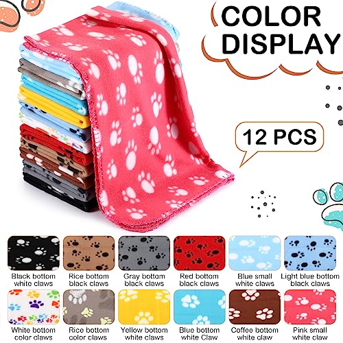 Tegeme 12 Pcs Fleece Pet Blankets Paw Print Dog Cat Bedding, 31 x 36 Inches | Soft Warm Sleep Mats, Paw Print Design Cage Liner Sleep Mat Pad for Puppy, Kitten, Small Animals, Cage Liner, Bedding Cover - size: 31 x 36 Inches