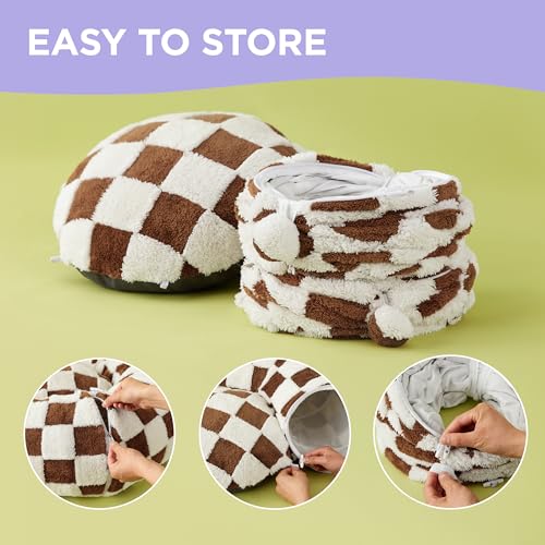 Lesure Donut Cute Jacquard Cat Tunnel Bed Kitten Toys for Puppy Bunny | 33.5x33.5x10in,Round Cat Bed Tube for Indoor Cats Rabbit Dog,Pet Peekaboo Cave Toy,Spiral Hideaway,Washable Cushion,Brown - color: Brown Checks, size: Standard (33.5"L x 33.5"W x 10"H