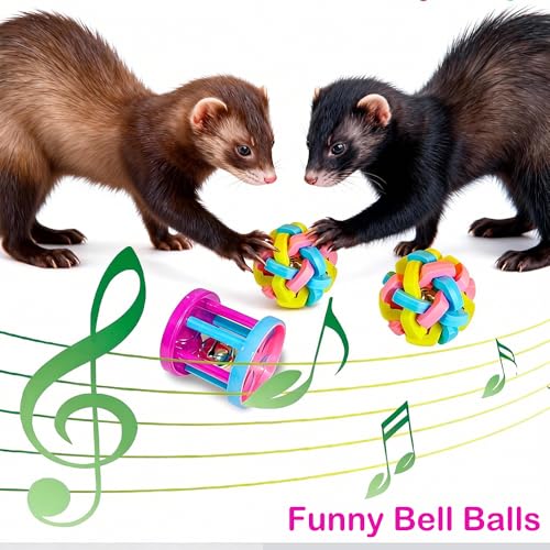12 pcs Ferret Squeaky Toys Balls Squeaker Toys Teething Chewing Toy Colorful Bouncy Rubber Bell Balls Mylar Crinkle Interactive Sound Exercise Scratch Chew Toy for Ferrets Pet Cat Dog - color: pattern 1