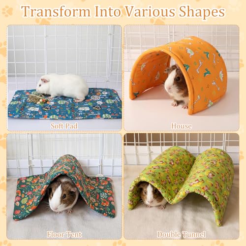 BreezeHug 4 Pcs Guinea Pig Tunnel Foldable Rabbit Hideout Washable and Soft Bunny Hide House Ferret Tunnel Toys Cage Accessories for Small Animal Hamster Hedgehogs Chinchilla(Forest Animals) - style: Forest Animals