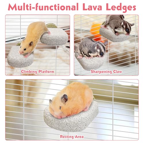4 Pack Hamster Climbing Ledge Platform Lava Ledges for Rats Hanging Pet Chewing Grinding Toys Small Animal Cage Accessories for Gerbil Guinea Pig Rat Mouse (Small,Gray) - size: Small