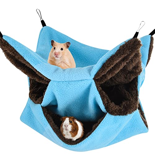 3 Tier Ferret Rat Hammock,Guinea Pig Cage Accessories,11.8x11.8Inches,Pet Cage Hanging Bunkbed Hammock for Small Animals,GuineaPig,Ferret,Kitten,Squirrel,Chinchilla,Rat,Parrot - color: cute blue