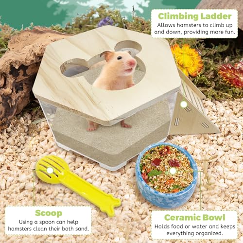 Hamiledyi Hamster Sand Bath Box Transparent Gerbil Digging Sand Container Acrylic Small Dwarf & Syrian Hamster Shower Bathtub with Climbing Ladder Bowl and Scoop Cage Accessories for Lemmings - style: Mice