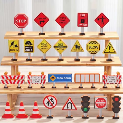 Blosssound Wooden Toys Set for Preschool Classroom - Multicultural Career People Blocks Educational Wooden Play for Kids Learning Toys Play Games Activity Supplies(26 Pcs,Construction Signals) - style: Construction Signals
