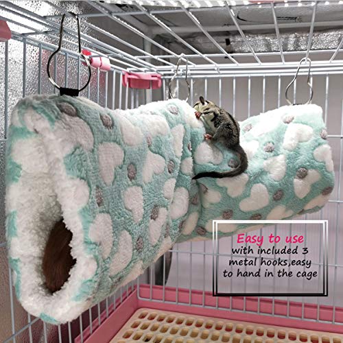 LEFTSTARER Guinea Pig Accessories Tunnel Sugar Glider Cage Accessories Hamster Rat Toys Ferret Hammock Hanging Tunnel for Small Animals （Heart-Green） - color: Green