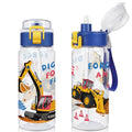 Tritan Kids Water Bottle for School, 18.6 Oz Leakproof Toddler Water Bottle | with a Pop-up Detachbale Straw, 2-in-1, Dishwasher Safe, 1-Pack, Construction Truck - color: Construction Truck