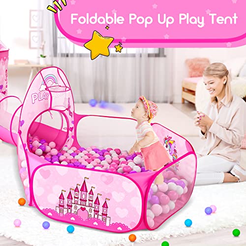 3pc Kids Play Tent for Girls with Ball Pit, Crawl Tunnel, Princess Tents for Toddlers, Baby Space World Playhouse Toys (3PC Princess Dream Tent) - style: 3PC Princess Dream Tent