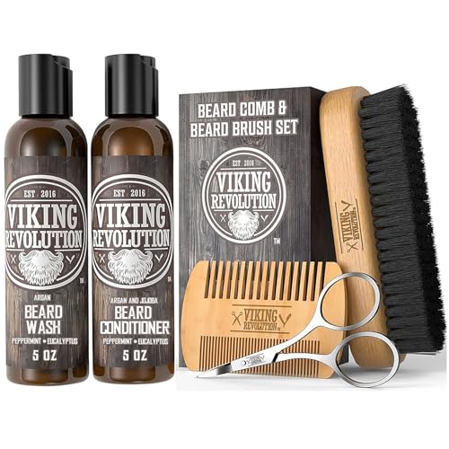 Viking Revolution Beard Brush & Wash Set - Peppermint Eucalyptus - 5 oz - style: Beard Comb & Brush w/ Wash and Conditioner