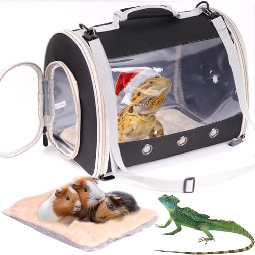 Bearded Dragon Travel Carrier Backpack,Lizard Backpack Carrier,Space Capsule Clear Bubble Window Astronaut Reptile Carrier Backpack for Guinea Pig,Sugar Glider,Bunny (Black, TPU Carrier+MAT) - color: Black