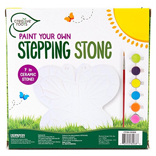 Creative Roots Mosaic Butterfly Stepping Stone Kit, Includes 7-Inch Ceramic Stepping Stone & 6 Vibrant Paints, Paint Your Own Stepping Stone, DIY Stepping Stone for Kids Ages 8+ White - style: Butterfly