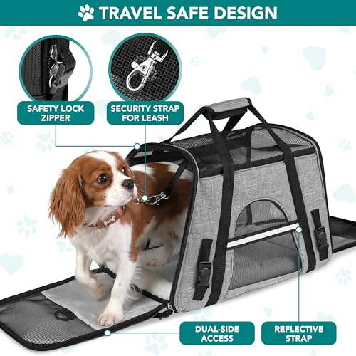 PetAmi Airline Approved Pet Carrier for Cats Small Dogs, Small Heather Gray | Soft Sided TSA Travel Bag, Sherpa Bed, Breathable Mesh Ventilation, Collapsible Bowl, Fits Under Seat, Up to 18 lbs - color: Heather Gray, size: Small - 17"L x 10.2"W x 11.2"H