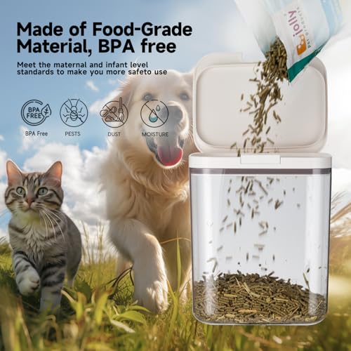 Dog Food Storage Container 5 lbs Airtight Pet Food Storage Containers with Lids, Cat Food Container, BPA Free, Rice Container, Flour Dispenser(6 lbs), white | Airtight pop-lock lid helps protect dry pet food from moisture; clear BPA-free body is easy to m