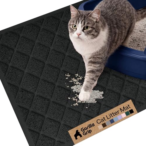 GORILLA GRIP Cat Litter Box Mat, Cushioned Coil Mesh Litter Trapping Mats, Scatter Control Supplies for Less Mess, Phthalate Free, Ultra Deep Catch Grooves, Rinse or Vacuum to Clean, 24x17 Black - color: Black, style: Small (24" x 17")