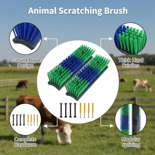 Livestock Scratching Brush, Itch Relief Goat Scratching Post brush | Wear-Resistant Nylon Bristles, Heavy-Duty Screws, Self-groomiing Goat Scratching Post for Horses, Cows, Sheep, Pigs, Donkeys