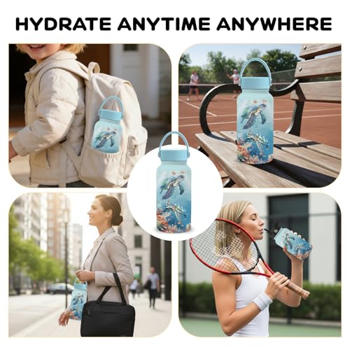 25oz Turtle Water Bottle with Straw Lid & Direct-drink Lid - Sea Turtle Stainless Steel Water Bottles, BPA-free Leakproof Under the Sea Sports Waters Bottle for Office Travel, Gifts Cup for Sea Lover - color: Turtle
