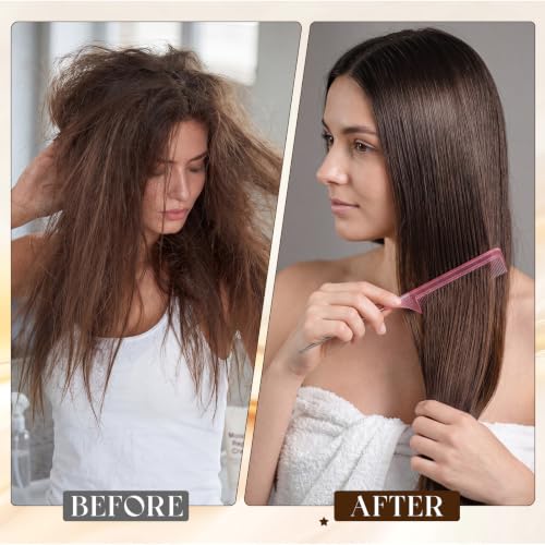 Leinuosen 3 Pack Rat Tail Comb Carbon Fiber,Clear Pink | Steel Pin Tail for Sectioning, Heat Resistant Teasing, Pick Comb for Women Wig Styling, Fishtail Design for Salon Updos - color: Clear Pink