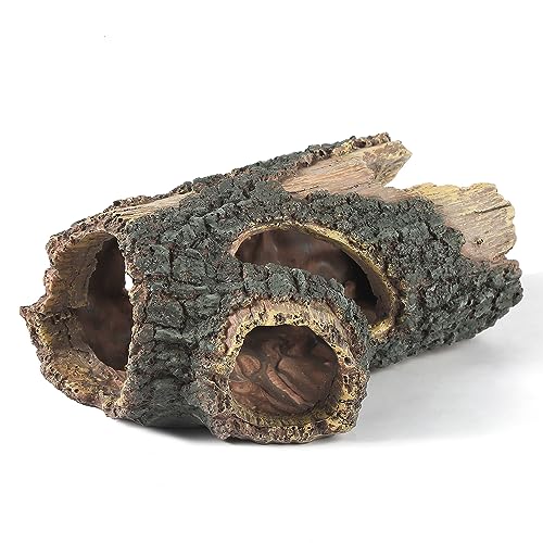 IBWell Aquarium Wood Fish Tank Decorations，Resin Fake Logs Terrarium DÉCor, Reptile Hide Aquarium Hideout for Fish Cave, Small Turtles, to 20 Gallon Tank - size: 8.3"*3.5"*15.9"