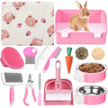 Reallnaive 15 Pcs Rabbit Starter Kit Small Rabbit Litter Box Girls Gift Animal Grooming Kit Bunny Toys Bowl Blankets with Cleaning Set for Guinea Pig Accessories(Light Pink) - color: Light Pink