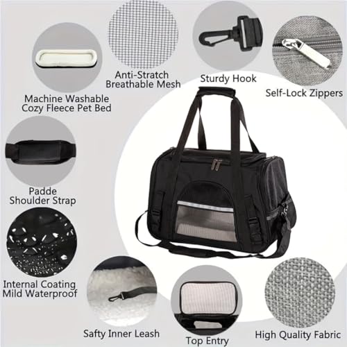 Cat Carrier Bag, Airline Approved Soft Carrier for Cats & Small Dogs | Airline approved pet carrier for pets under 15lb, breathable mesh with privacy cover, lightweight, foldable & washable - color: Black