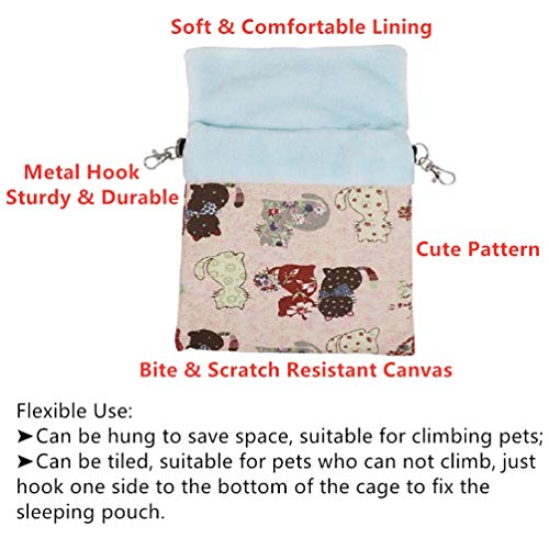 Litewoo Sugar Gliders Sleeping Pouch Bag Small Pet Cotton Hanging Warm Comfortable Nest Bed for Small Animals Squirrels Marmosets Rats Hamster (LARGR,Pink Cat) - color: Pink Cat, size: LARGR