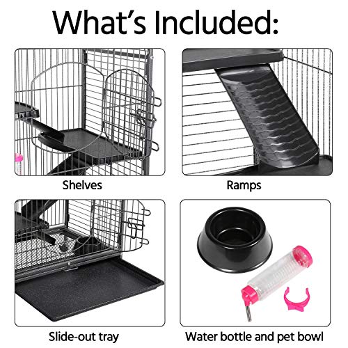 Yaheetech 52-inch Ferret Cage 6 Level Metal Rat Cage with 3 Front Doors/Feeder/Wheels Small Animal Cage for Ferret/Chinchilla/Bunny/Rabbit/Squirrel, Black - size: 52"
