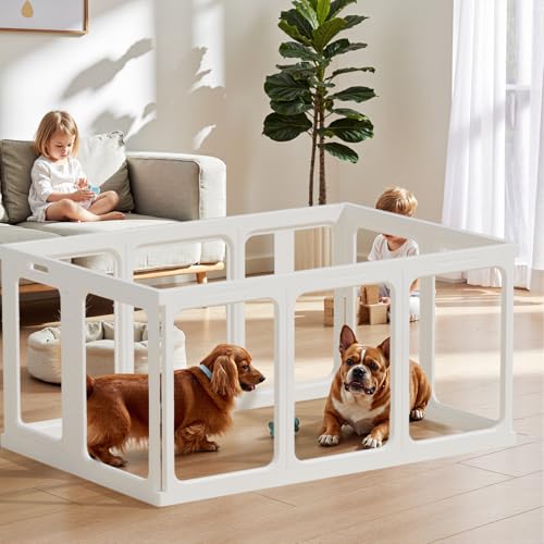 Clear Acrylic Dog Playpen - 33.4 x 33.4 Inch, 24" H 8 Planes Transparent Dog Fence Indoor, Sturdy Pet Pen for Puppy/Small Dog/Rabbit/Pig, Easy Assemble & Cleaning Plastic Whelping Box Enclosure, White - color: White