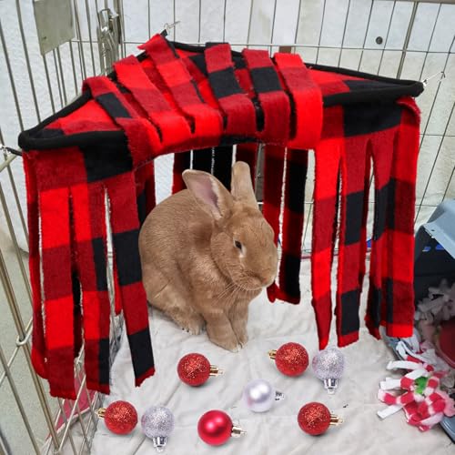Huwena 4 Pcs Guinea Pig Hideout Fleece Hideaway Toys Cage Accessories Small Animals Corner Triangular Hammock Hamster Ferret Playing Sleeping Bed for Hedgehog Bunny Chinchillas (Christmas Plaid) - style: Christmas Plaid