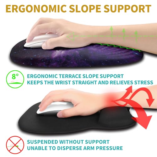 Hokafenle Ergonomic Mouse Pad Wrist Support with Stepped-Wedge Design, Wrist Rest Pain Relief Mousepad Filled with Memory Foam, Carpal Tunnel Mousepad for Wireless Mouse(12x8 inch, Galaxy) - color: KM016-Galaxy