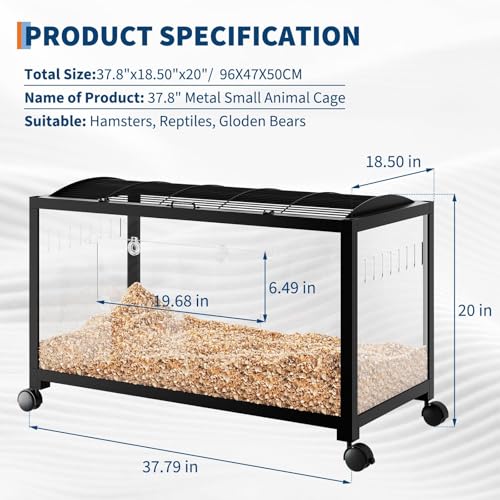 Hamster Cage,Metal Large Rat Cage Stackable with Top Access,Ventilated Pet Mouse Cages with Front Door,Portable Hamster House for Rats, Guinea Pigs,38x18.5x20.5in - color: black
