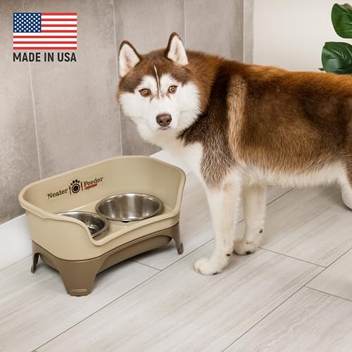 Neater Feeder Express Mess Proof Dog Bowls Elevated for Medium and Large Breed – Made in USA – No Spill Raised Slow Feeder Elevated Dog Bowl Stand, Slow Feed Food and Water Bowl Set, Cappuccino - color: Cappuccino, size: Medium to Large w/ 9 Peak Slow Fee
