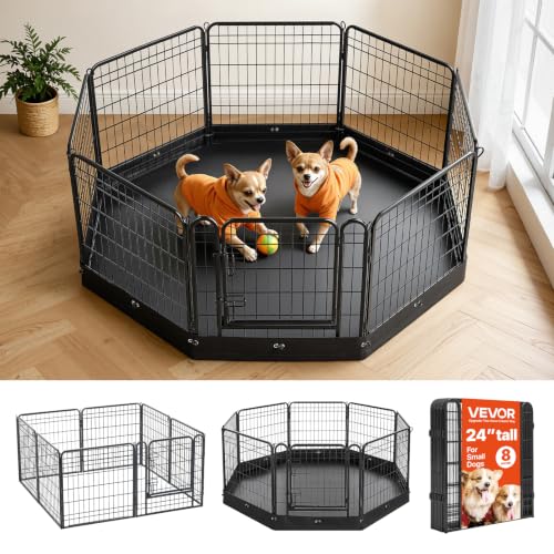 VEVOR Dog Playpen, 24 Inch 8-Panel Puppy Pen with Waterproof Bottom Pad - size: 63.8 x 63.8 x 24.2 in