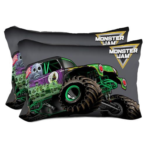 Sunny Side Up Monster Jam Grave Digger 2 Pack Reversible Pillowcases - Double Sided Pillow Covers, Kids Super Soft Trucks Bedding - color: Black - Monster Jam