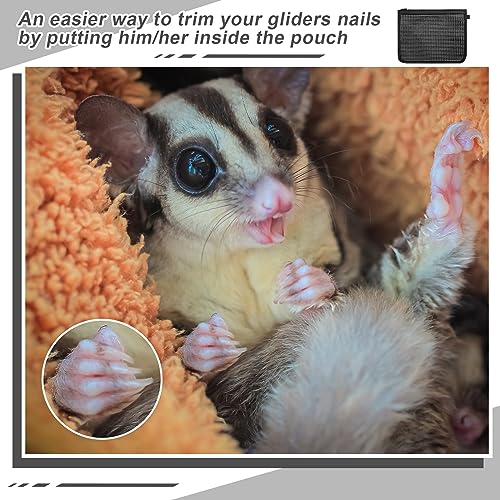 Abbylike 2 Pcs Sugar Glider Nail Trimmer Nails Trimming Pouch Mesh 7.87 x 9.84 inches Trim Bag for Guinea Pig Rat Ferrets Small Pets, Black