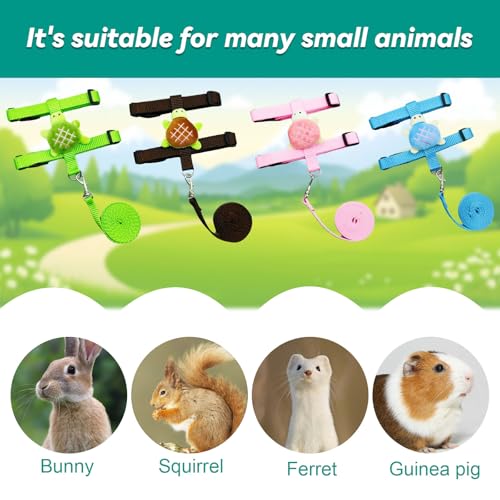 4 Pcs Adjustable Bunny Rabbit Harness and Leash Set, Small Pet Vest Harness Leash, with Decoration for Bunny Kitten Small Pets