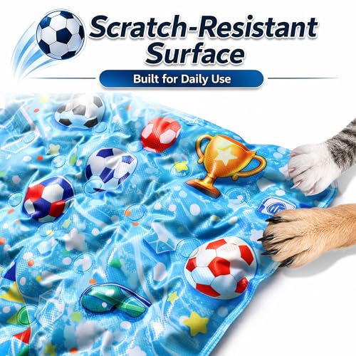 Dog Cooling Mat, Water-Activated Gel Ice Pad for Dogs&Cats, Self-Cooling Mat Soccer Fan Dog Gifts, Waterproof Wipe-Clean, Soccer-Themed Summer Beds for Outdoor&Indoor Large/Medium/Small Pets - size: Large：23.6”×35.4”