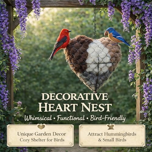 Handmade Alpaca Fiber Bird Nest Heart,Natural Nesting Material, Winter Nesting Material for Wild Birds and Hummingbirds | Garden Decoration, a Gift for Bird Lovers