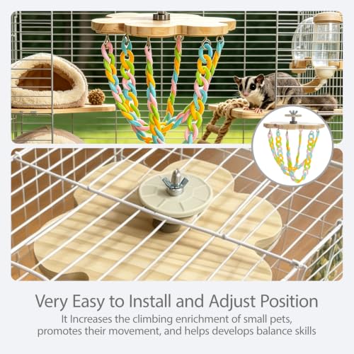 Sugar Glider Climbing Toys Haning Swing Sugar Glider Cage Accessories | Natural Wood Climbing Toys Sugar Glider Accessories Rat Enrichment Toys for Small Animals Rat and Birds (Hanging Style A) - style: Hanging Style A