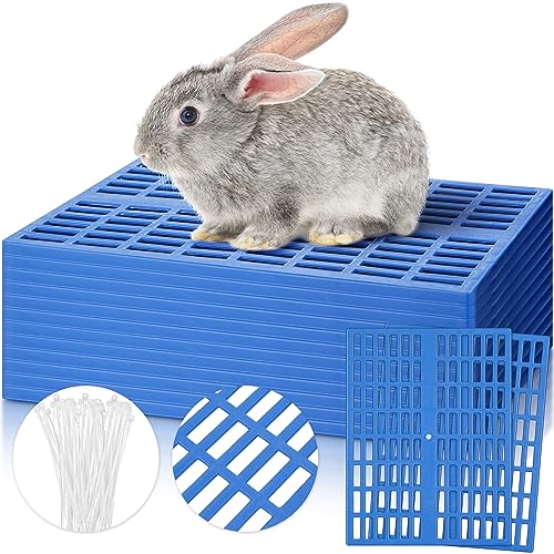 12 Pcs Plastic Rabbit Cage Mat, Rabbit Floor Mat Foot Resting Pads for Small Animal Hamster Chinchilla Rat Guinea Pig, Mats Feet Pads for Pet Dogs Cats Bunny, 13.4 x 9.8 x 0.3 Inch, Blue