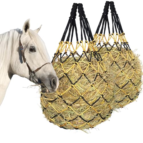 Hay Net for Horses,Slow Feed Hay Bag for Horses Goat Sheep | Hanging Hay Feeder Bag for Horses Stable Stall Paddock Rest Toy - color: Black+Yellow