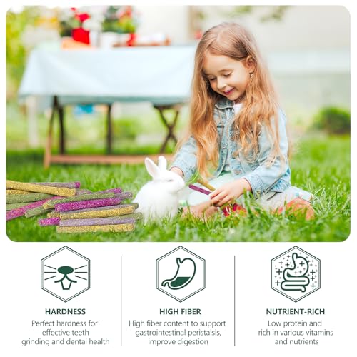YIXUND 40-Pack Rabbit & Small Rodent Chew Sticks - Lavender, Timothy, Calendula, Rose - Dental Care & Boredom Relief