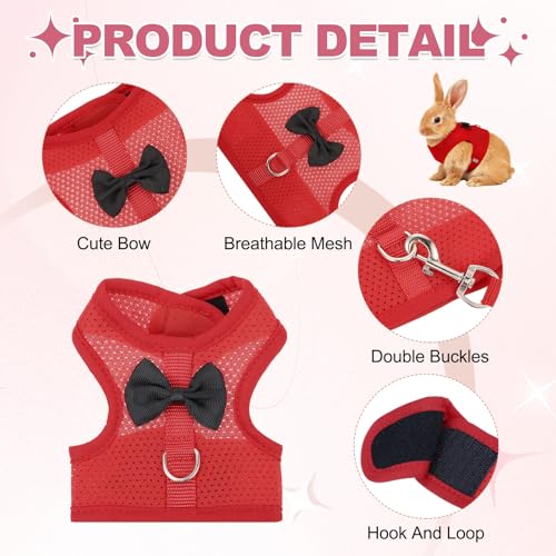 Rabbit Harness and Leash, Small Pet Cute Vest Harness Leash Soft Adjustable Buckle Breathable Mesh (S, Red) for Bunny Kitten Small Pig Puppies Camping Hiking Training - color: Red, size: S
