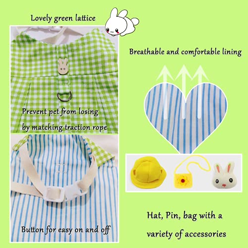 Guinea Pig Clothes,Soft Bunny Ferret Clothes with Pet Rabbit Harness and Leash Mini Hat Bag Cute Brooch for Kitten Small Animal Collars - color: Green, size: Medium