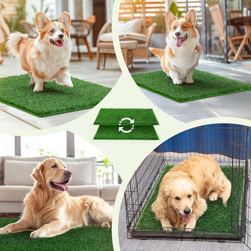 LOOBANI Dog Grass Pee Pads, 18.1x28.1in Artificial Grass Pad for Potty Tray | 2 Pack, Hemmed Edge, Fake Grass for Dogs to Pee On, Washable, Replacement Turf, Outdoor Indoor Pee Grass Patch, Easy to Clean - size: 18.1*28.1 inch